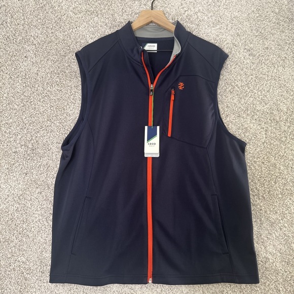 NWT‎ Izod Mens Zip Front Vest Navy/Orange Size XL - Picture 1 of 13